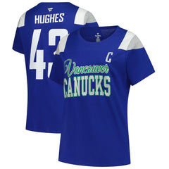 NHL Royal Quinn Hughes Vancouver Canucks Fanatics Women's Plus Size Name & Number Scoop Neck T-Shirt