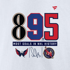 NHL White Alexander Ovechkin Washington Capitals NHL All-Time Leading Goal Scorer 895 T-Shirt