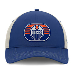 NHL Royal/Gray Edmonton Oilers Fanatics 2025 Stanley Cup Playoffs Locker Room Trucker Adjustable Hat