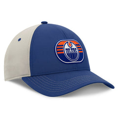 NHL Royal/Gray Edmonton Oilers Fanatics 2025 Stanley Cup Playoffs Locker Room Trucker Adjustable Hat