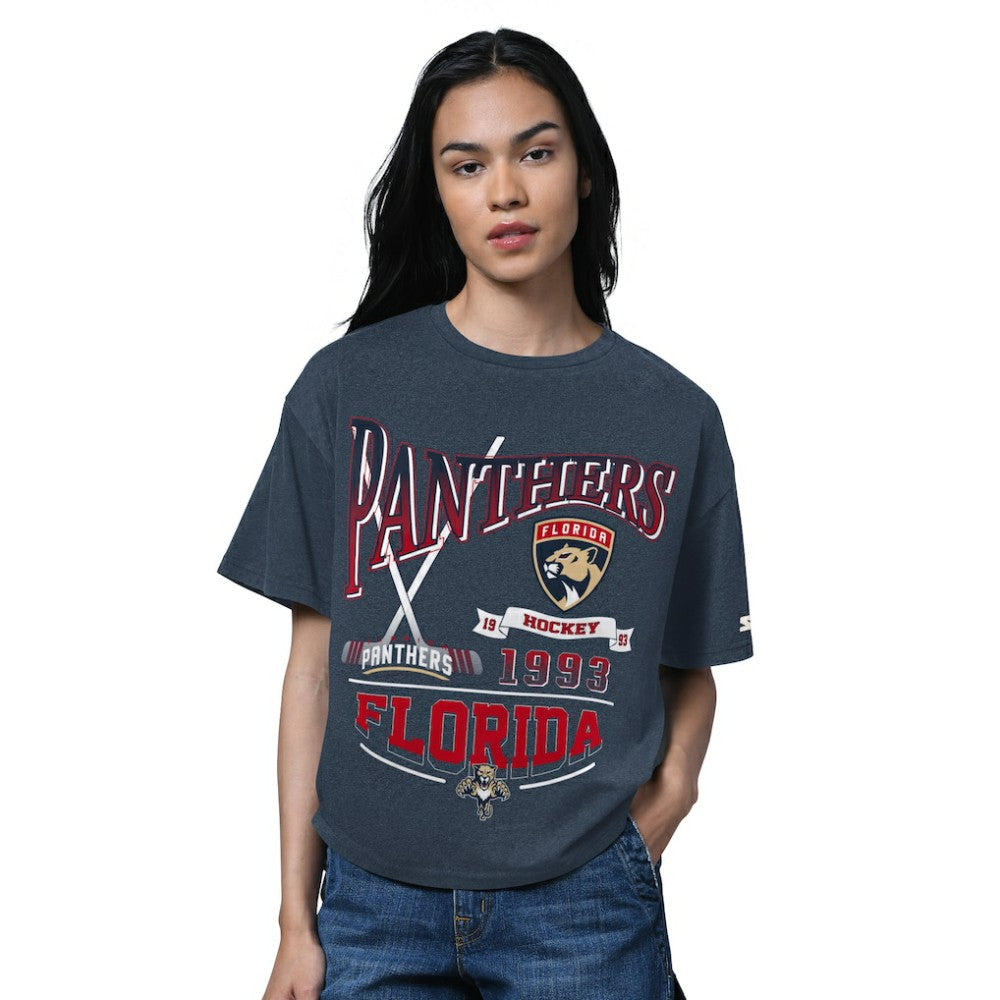 NHL Heather Navy Florida Panthers Starter Women's Oversized Hall of Fame T-Shirt