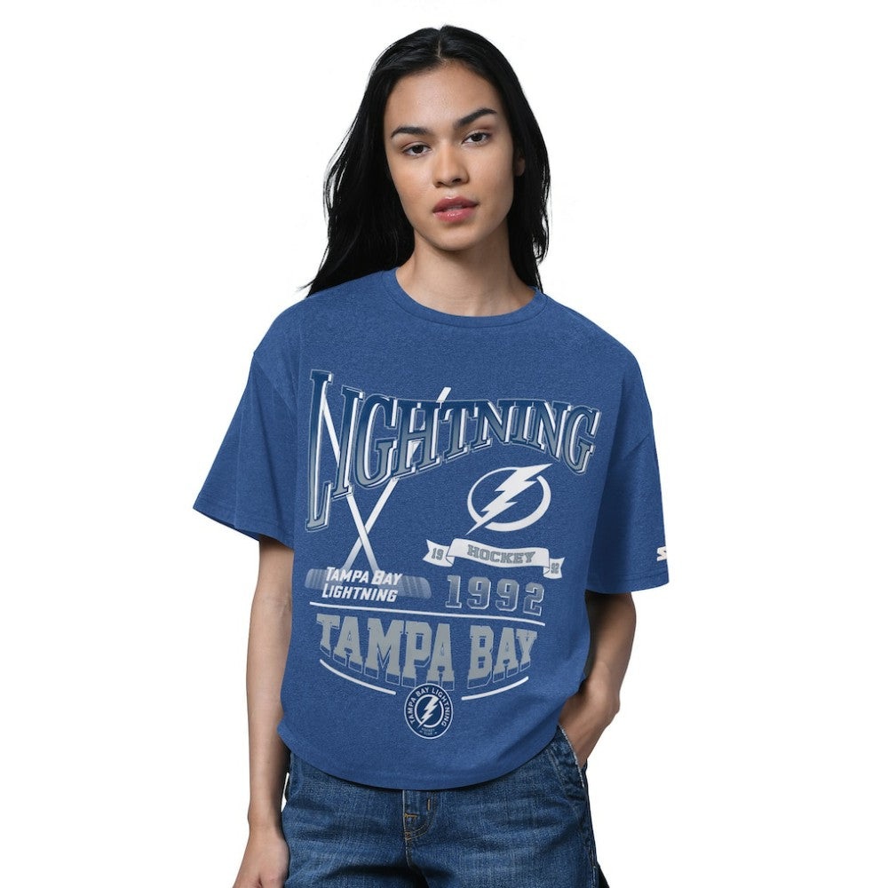 NHL Heather Blue Tampa Bay Lightning Starter Women's Oversized Hall of Fame T-Shirt