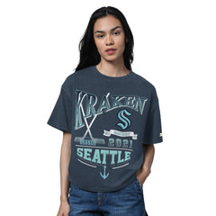 NHL Heather Deep Sea Blue Seattle Kraken Starter Women's Oversized Hall of Fame T-Shirt