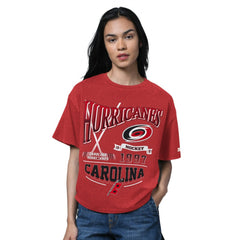 NHL Heather Red Carolina Hurricanes Starter Women's Oversized Hall of Fame T-Shirt
