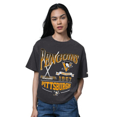 NHL Heather Black Pittsburgh Penguins Starter Women's Oversized Hall of Fame T-Shirt