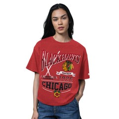 NHL Heather Red Chicago Blackhawks Starter Women's Oversized Hall of Fame T-Shirt