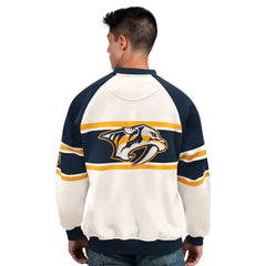 NHL White Nashville Predators Starter Male Adult Defense Fleece Crewneck Sweatshirt