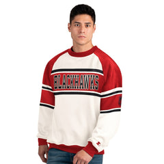 NHL White Chicago Blackhawks Starter Male Adult Defense Fleece Crewneck Sweatshirt