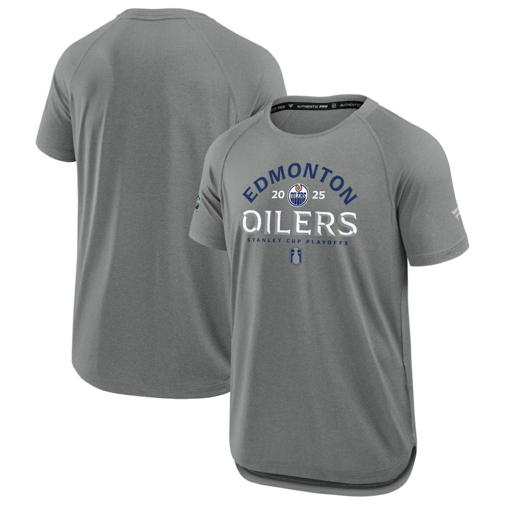 NHL Heather Gray Edmonton Oilers Fanatics 2025 Stanley Cup Playoffs Authentic Pro Rink Performance T-Shirt