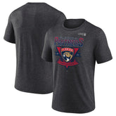 NHL Heather Charcoal Florida Panthers Fanatics 2025 Stanley Cup Playoffs Crossbar Tri-Blend T-Shirt