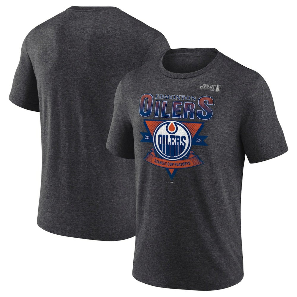 NHL Heather Charcoal Edmonton Oilers Fanatics 2025 Stanley Cup Playoffs Crossbar Tri-Blend T-Shirt