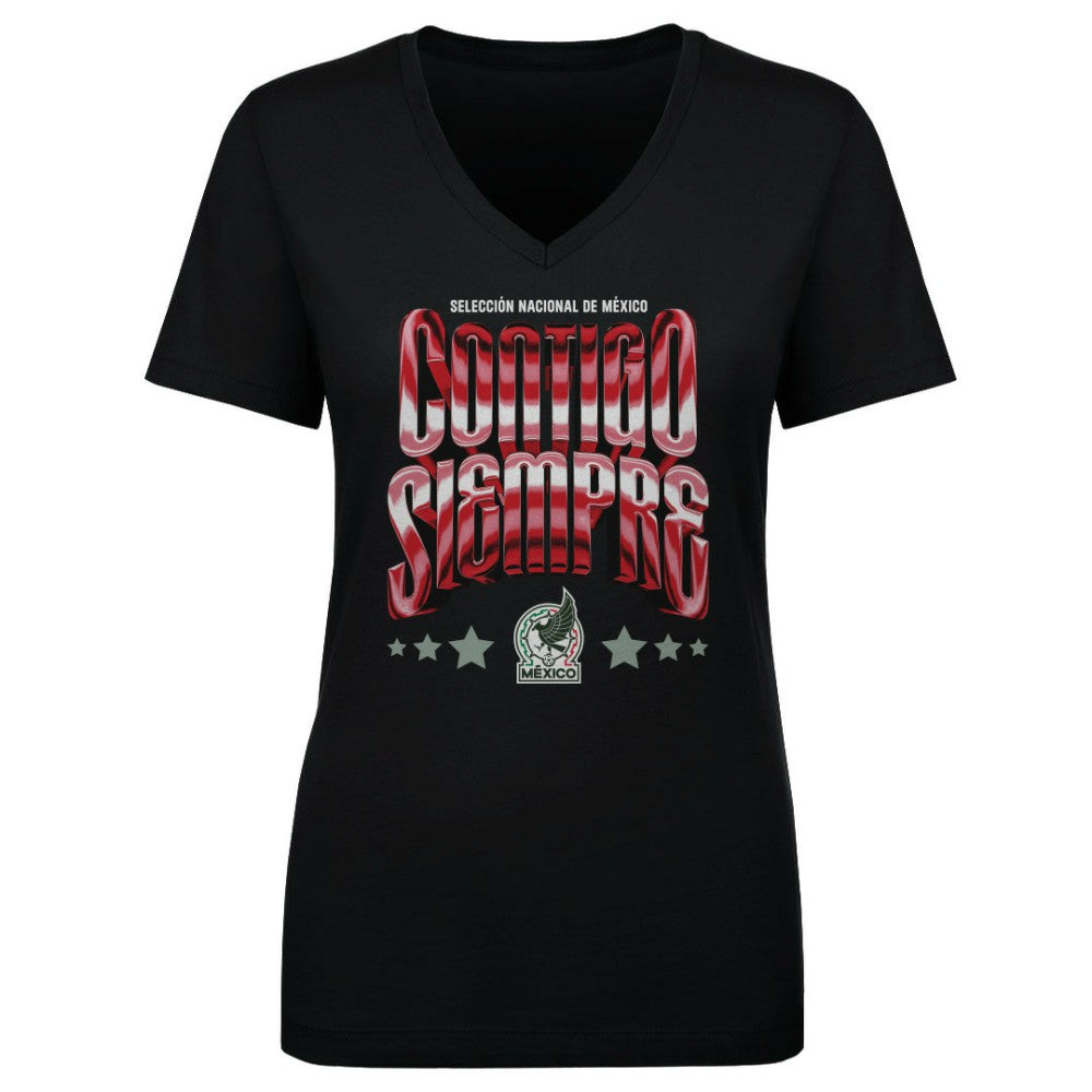 Mexico National Team 500 Level Women's Contigo Siempre Vintage V-Neck T-Shirt - Black