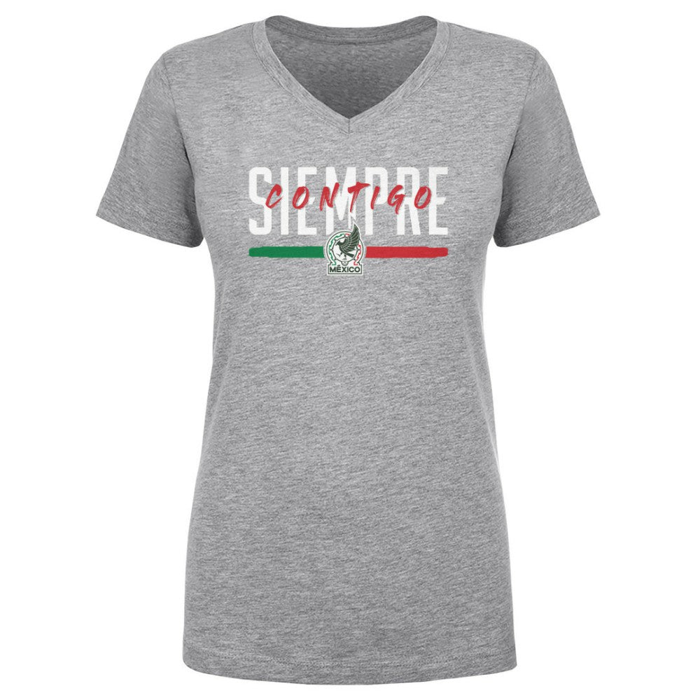 Mexico National Team 500 Level Women's Siempre Contigo V-Neck T-Shirt - Heather Gray