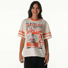 The Wild Collective Women's Vintage Drop Shoulder Oversized Boyfriend T-Shirt - Cleveland Browns
