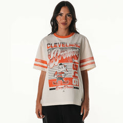 The Wild Collective Women's Vintage Drop Shoulder Oversized Boyfriend T-Shirt - Cleveland Browns
