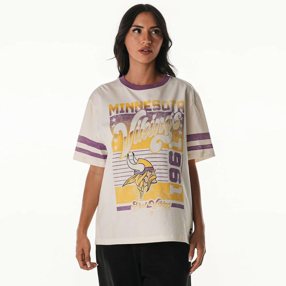 The Wild Collective Women's Vintage Drop Shoulder Oversized Boyfriend T-Shirt - Minnesota Vikings