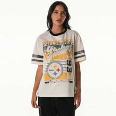 The Wild Collective Women's Vintage Drop Shoulder Oversized Boyfriend T-Shirt - Pittsburgh Steelers