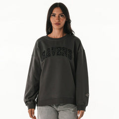 The Wild Collective Women's Rock Crystal Oversized Crewneck Sweatshirt - Baltimore Ravens