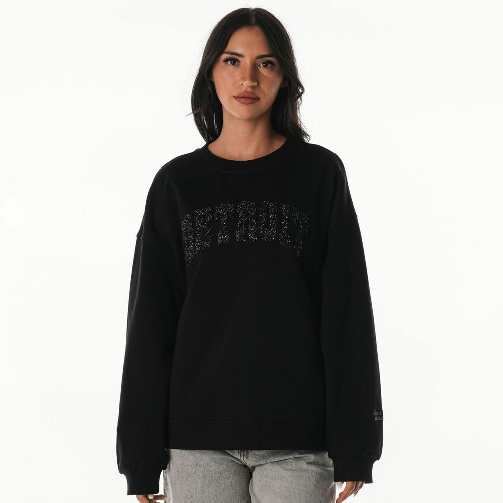 The Wild Collective Women's Rock Crystal Oversized Crewneck Sweatshirt - Detroit Lions