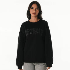 The Wild Collective Women's Rock Crystal Oversized Crewneck Sweatshirt - Detroit Lions