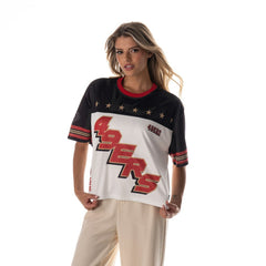 The Wild Collective Women's Boxy Cropped Mesh T-Shirt - San Francisco 49ers