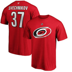 NHL Red Andrei Svechnikov Carolina Hurricanes Fanatics Authentic Stack Name & Number T-Shirt