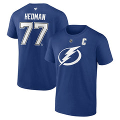 NHL Blue Victor Hedman Tampa Bay Lightning Fanatics Authentic Stack Name & Number T-Shirt