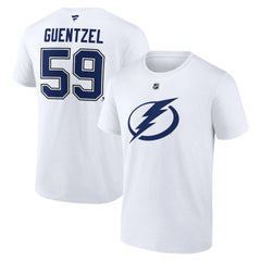 NHL White Jake Guentzel Tampa Bay Lightning Fanatics Authentic Stack Name & Number T-Shirt