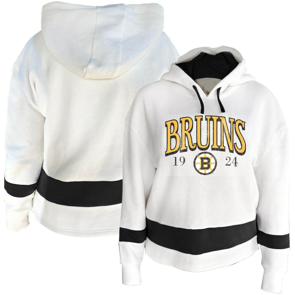 NHL White Boston Bruins Profile Women's Plus Size Hoodie