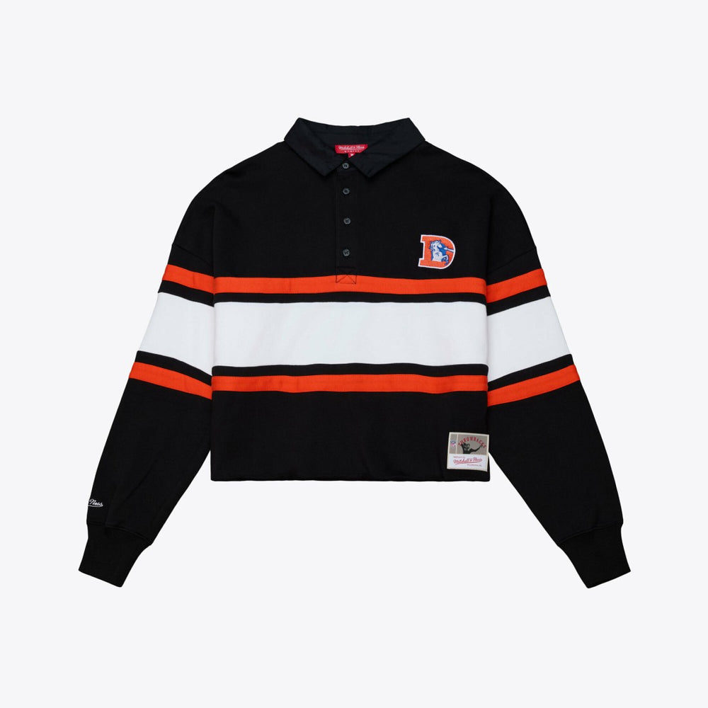 Women's Throwback Cropped Long Sleeve Rugby Polo - Denver Broncos