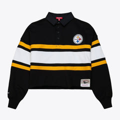 Women's Cropped Long Sleeve Rugby Polo - Pittsburgh Steelers