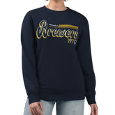 MLB Milwaukee Brewers Starter Women's Groovy Script Team Fleece Pullover Sweatshirt
