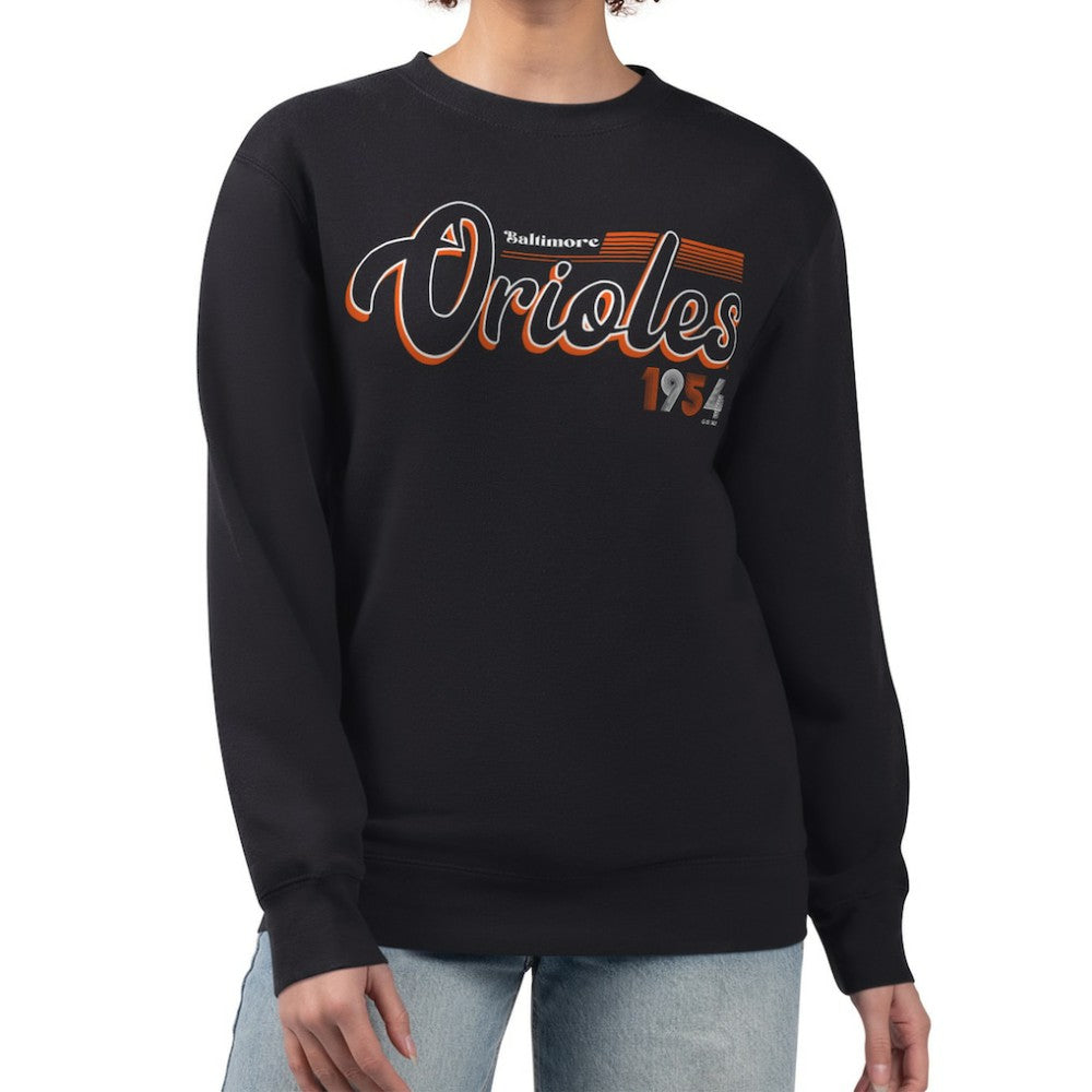 MLB Baltimore Orioles Starter Women's Groovy Script Team Fleece Pullover Sweatshirt