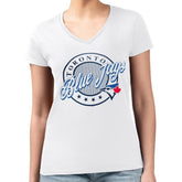 MLB Toronto Blue Jays G-III 4Her by Carl Banks Women's Super-Slim Fit Lightweight Pinstripe Circle V-Neck T-Shirt