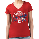 MLB Atlanta Braves G-III 4Her by Carl Banks Women's Super-Slim Fit Lightweight Pinstripe Circle V-Neck T-Shirt