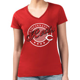 MLB Cincinnati Reds G-III 4Her by Carl Banks Women's Super-Slim Fit Lightweight Pinstripe Circle V-Neck T-Shirt