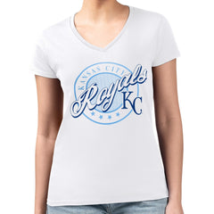 MLB Kansas City Royals G-III 4Her by Carl Banks Women's Super-Slim Fit Lightweight Pinstripe Circle V-Neck T-Shirt