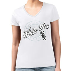 MLB Chicago White Sox G-III 4Her by Carl Banks Women's Super-Slim Fit Lightweight Pinstripe Circle V-Neck T-Shirt
