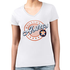 MLB Houston Astros G-III 4Her by Carl Banks Women's Super-Slim Fit Lightweight Pinstripe Circle V-Neck T-Shirt
