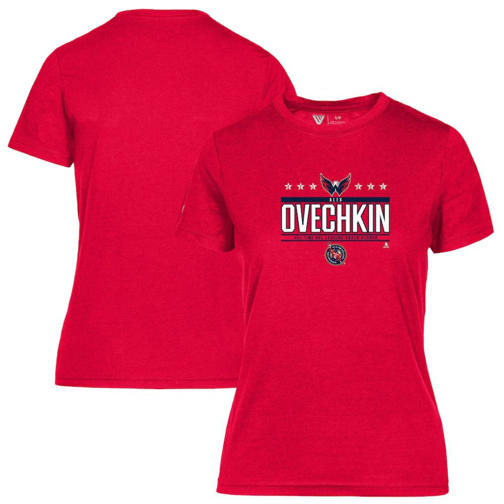 NHL Red Alexander Ovechkin Washington Capitals Levelwear Women's NHL All-Time Leading Goal Scorer Milestone Stars Name & Number Maddox T-Shirt