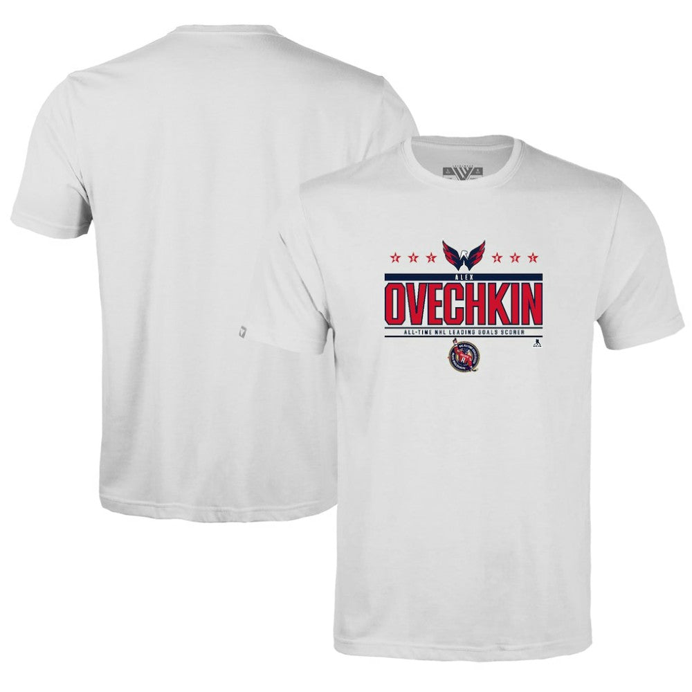 NHL White Alexander Ovechkin Washington Capitals Levelwear Youth NHL All-Time Leading Goal Scorer Milestone Stars Name & Number Little Richmond T-Shirt