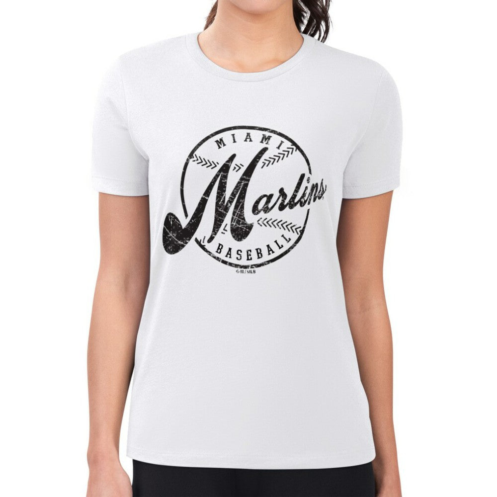 MLB Miami Marlins G-III 4Her by Carl Banks Women's Super-Slim Fit Lightweight Distressed Baseball Team T-Shirt
