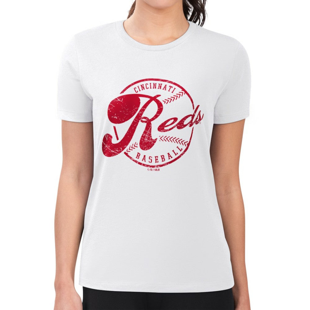 MLB Cincinnati Reds G-III 4Her by Carl Banks Women's Super-Slim Fit Lightweight Distressed Baseball Team T-Shirt