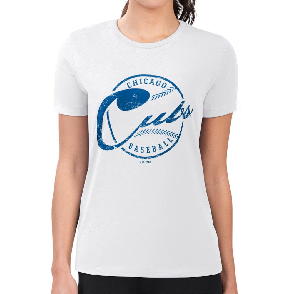 MLB Chicago Cubs G-III 4Her by Carl Banks Women's Super-Slim Fit Lightweight Distressed Baseball Team T-Shirt