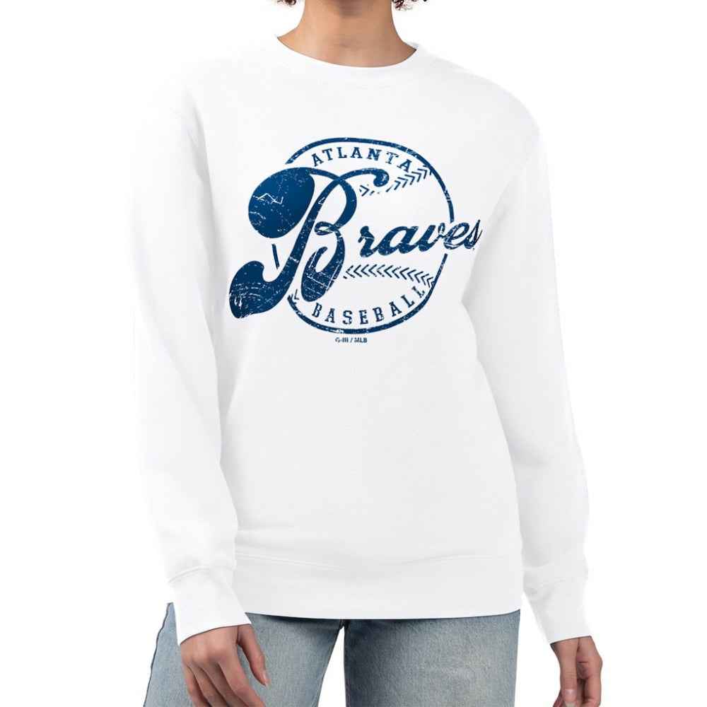 MLB Atlanta Braves G-III 4Her by Carl Banks Women's Distressed Baseball Team Fleece Pullover Sweatshirt