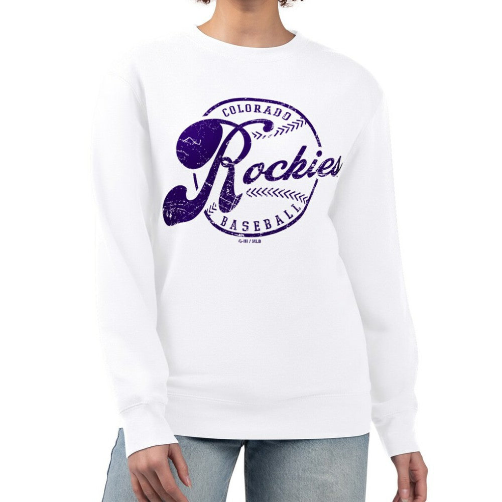 MLB Colorado Rockies G-III 4Her by Carl Banks Women's Distressed Baseball Team Fleece Pullover Sweatshirt