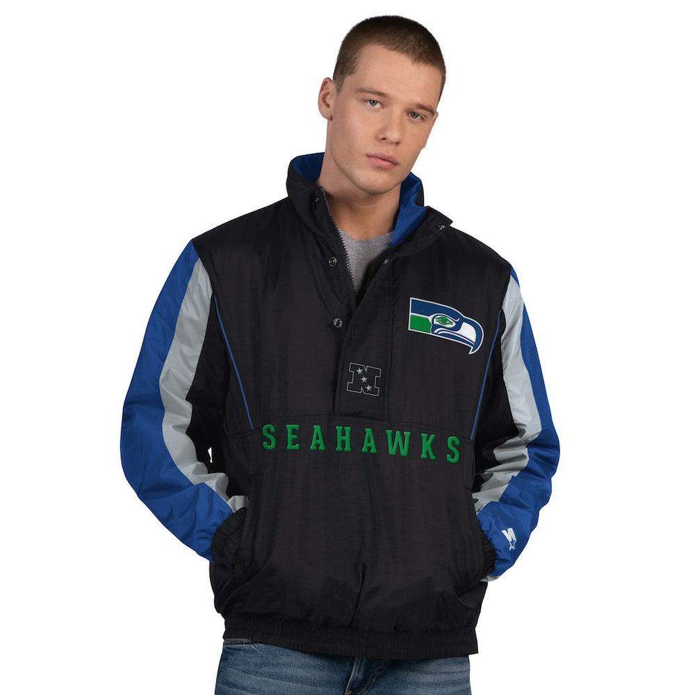 Starter Thursday Night Gridiron Vintage Logo Half-Zip Jacket - Seattle Seahawks