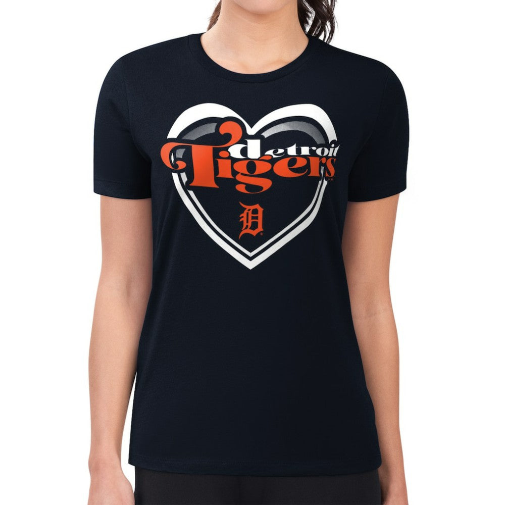 MLB Detroit Tigers G-III 4Her by Carl Banks Women's Super-Slim Fit Lightweight Double Heart T-Shirt