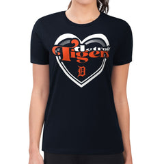 MLB Detroit Tigers G-III 4Her by Carl Banks Women's Super-Slim Fit Lightweight Double Heart T-Shirt