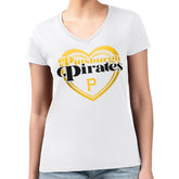 MLB Pittsburgh Pirates G-III 4Her by Carl Banks Women's Super-Slim Fit Lightweight Double Heart V-Neck T-Shirt